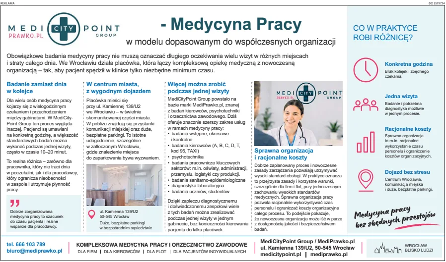 Reklama MediCityPoint Group i MediPrawko w Gazecie Wrocławskiej